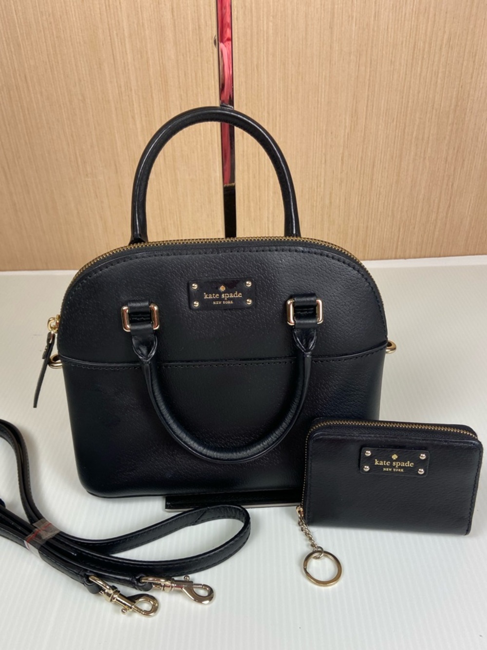 Kate Spade Black Pebbled Leather Mini Satchel Crossbody + Matching Wallet Set